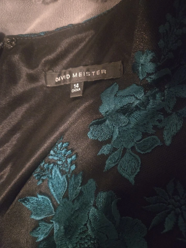 VESTIDO DECOTE V FLORAL BORDADO DAVID MEISTER US$ 795 NOVO COM ETIQUETAS Tamanho 14 - Imagem 2 de 4