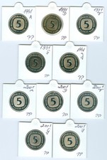 BRD  5 DM 1991 ADFGJ - 2001 ADFGJ  PP komplett inkl. 1995 (55 Münzen!)