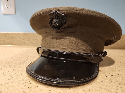 US Marine Corps Officer Dress Hat Green Olive Size 6 7/8 USMC - Picture 2 of 6