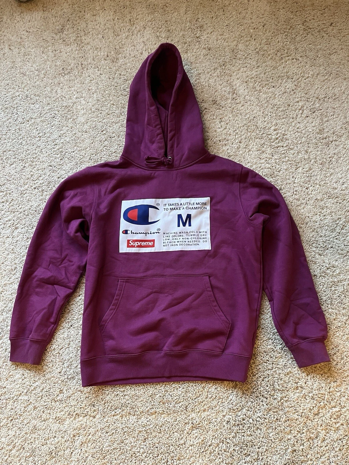 Taille M   Supreme X Champion FW18 grande étiquette violet vif RARE ?LIVRAISON RAPIDE?