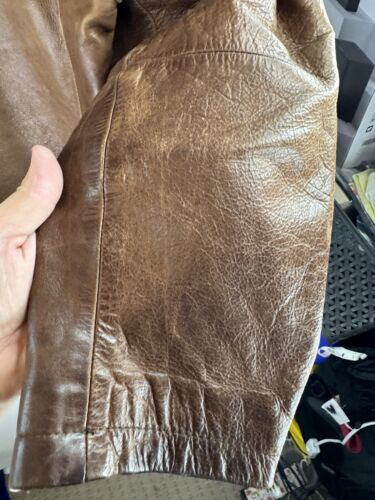 Reiss London UK XL Leather Jacket Heavyweight Lined Button Up Vintage Brown Coat - Picture 17 of 24
