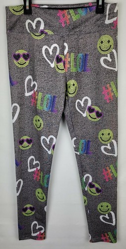 Justice Girls Size 18 Gray Smiley Emoji Love Design Full Length Leggings - Picture 4 of 4
