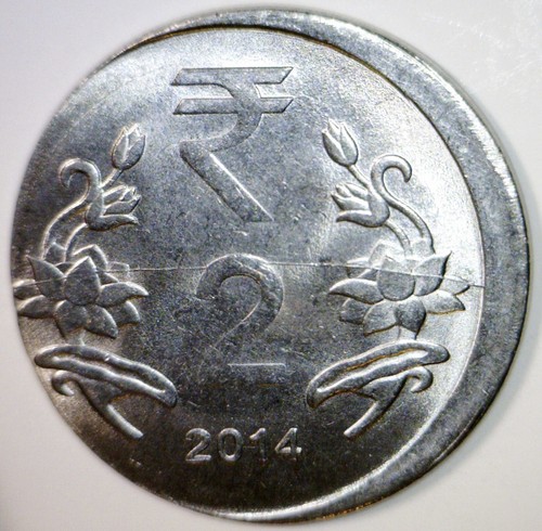 2014 ERROR TWO CENT OFF CENTER HUGE RIM TO RIM CRACK 2 Rupee India Coin O/C NR - Picture 3 of 8