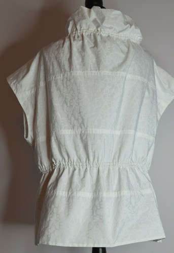 ESCADA Sz 42/12 US Cap Sleeve Logo Monogram White High Collar Jacket Drawstring - Picture 5 of 12