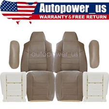 For 2002-2007 Ford F250 Front Perforated Leather Seat Cover Tan / Cushion Pad US