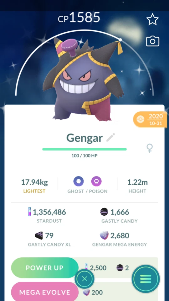 shiny halloween gengar pokemon go from 2020 and instant ￼￼ delivered