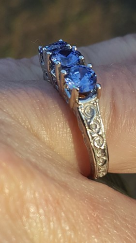 Tanzanite Round Cut Lab Created Ring 10K White Gold - Picture 3 of 12
