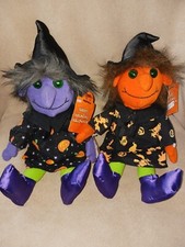 Lot of 2 Vintage Applause Witch Plush / Stuffed Halloween Purple  Orange