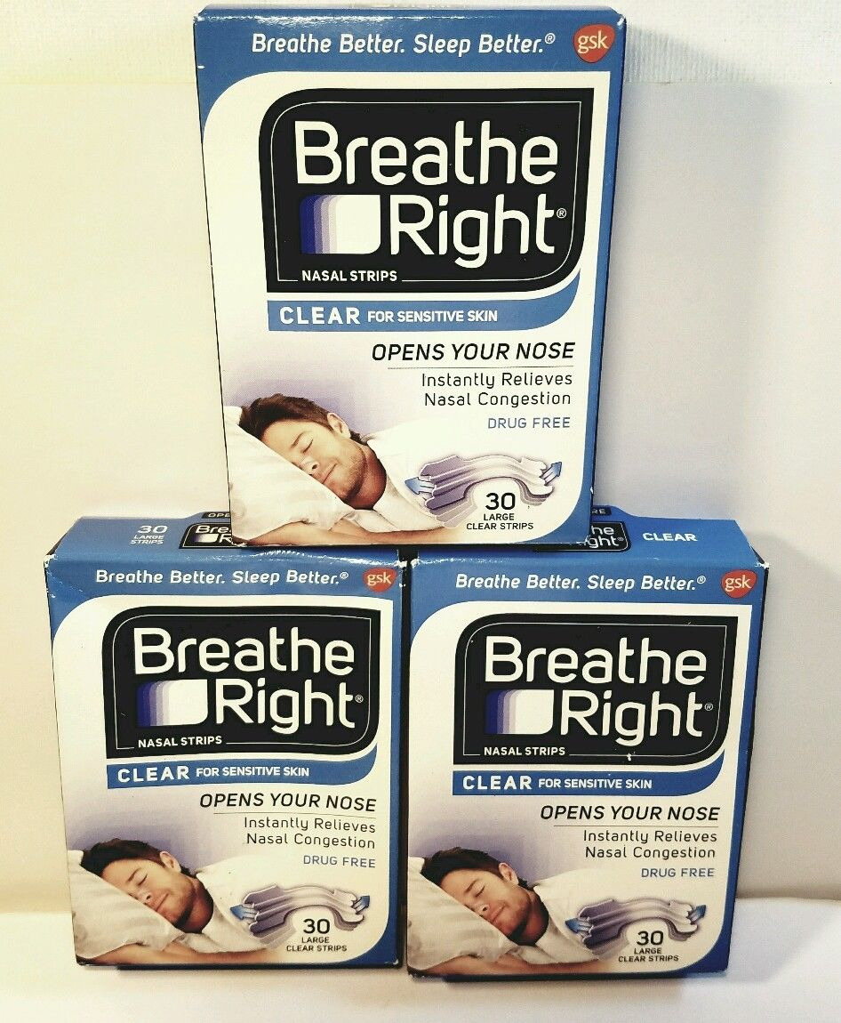 (90) BREATHE RIGHT NASAL STRIPS LARGE CLEAR (3 X 30 CT BOXES ) NIB EXP