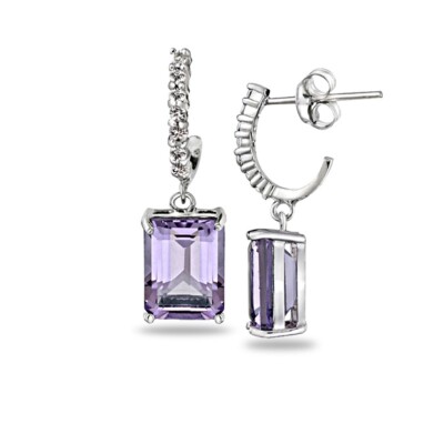 Rechteckige Ohrhänger 925 Silber 5 kt Amethyst & weißer Topas