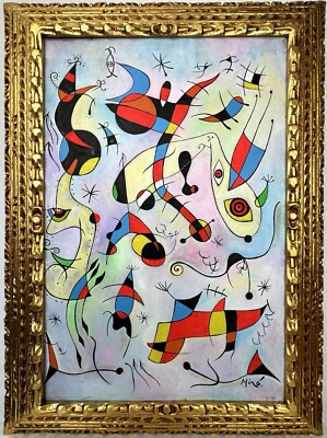 Joan Miró (Handmade) Oil On Canvas Signed & Stamped Framed
