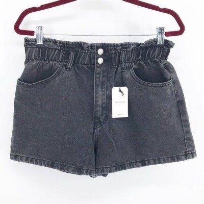 Forever 21 Faded Black Paperbag Denim Shorts Size 30 New