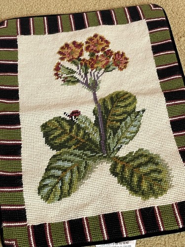 NEW Handmade Wool Needlepoint Throw Pillow Cover Floral Botanical Garden Flower - Picture 2 of 3
