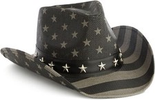 USA Straw American Flag Cowboy Hat for Men, Women, Looks Vintage Cowgirl Hat...