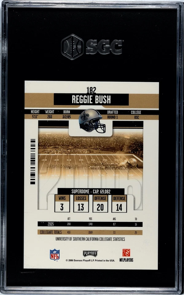 2005 PLAYOFF CONTENDERS REGGIE BUSH, #182, AUTO, ROOKIE TICKET, SGC MINT 9, USC - Image 2 of 2