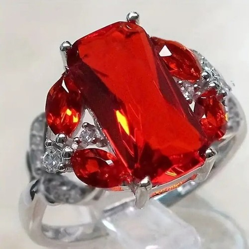 Silver Plated Big Red Solitaire Cz Ring Sz 6 - Picture 2 of 3