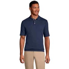NEW Mens Lands End Short Sleeve Banded Bottom Polo Shirt RADIANT NAVY 2X 50-52