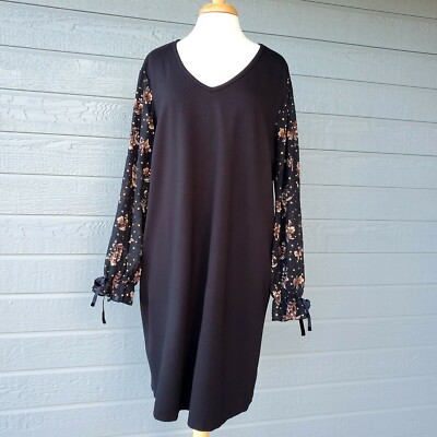 black shift dress chiffon sleeves Karen Kane Women's Sheer Sleeve Dress, Black, Large