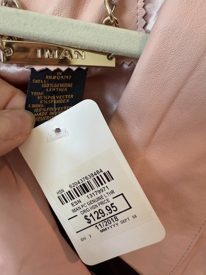 Chaqueta de Cuero Suave IMAN BLUSH PINK MOTO BIKER Ponte Tejido Bolsillos con Cremallera Talla 1X Nueva con Etiquetas Foto 4 de 4