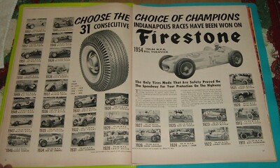 1954 PRINT AD / FIRESTONE TIRES Indianapolis 500 Auto Race Champions Wilbur Shaw