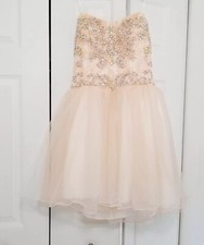 Camille Le Vie Dress Size 6 Short Champagne Dress with Beaded Embroidery