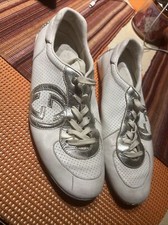 VINTAGE  GUCCI LOGO LEATHER TRAINERS SNEAKERS SILVER WHITE 190777 Size39