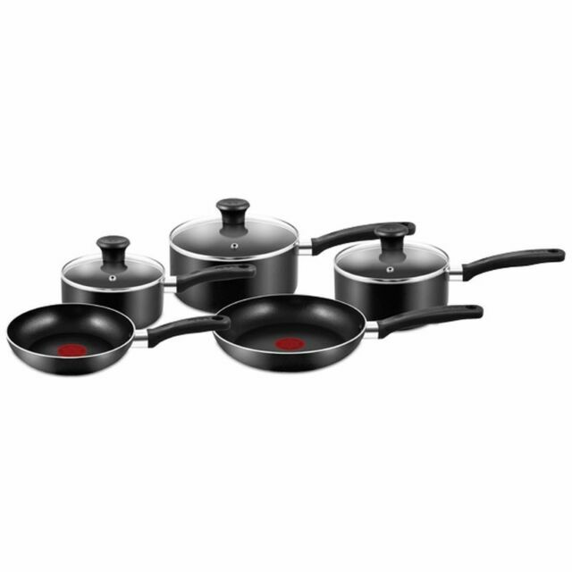 Tefal A157S545 5 Pcs Black Essential Non-stick Frying Pans Saucepans W Lid...-image