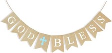 God Bless Banner Baptism Decorations for Boys, First Communion Confirmation D...