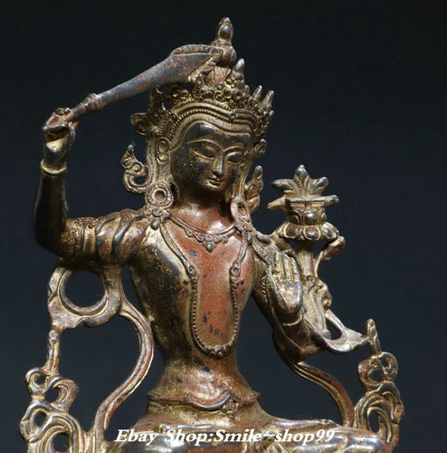 8.2" Tibet Buddhism Pure Bronze Wenshu Manjushri Bodhisattva Buddha Statue - Picture 6 of 9