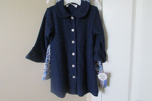 Nannette Baby 2 Piece Dress and Jacket Set. 12 Months navy blue eyelet--NWT - Picture 6 of 10
