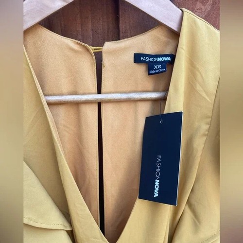 Mustard yellow ruffle sleeve jumpsuit pant suit flared leg feminine romantic XS - Picture 9 of 16