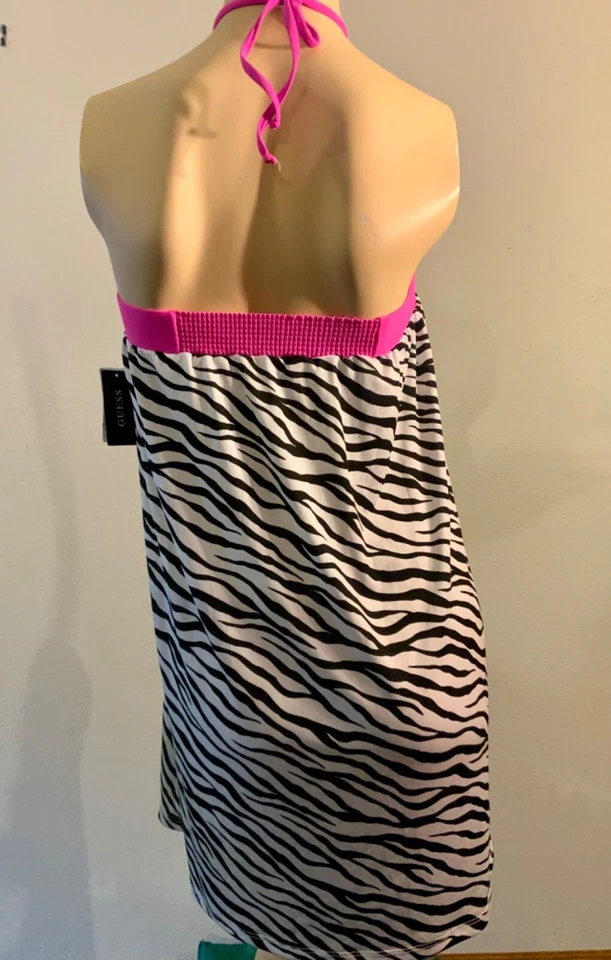 Guess Mujer Traje De Baño Encubrimiento Vestido Cebra Tira Rosa Negro Blanco Bandeau Talla S Foto 4 de 4