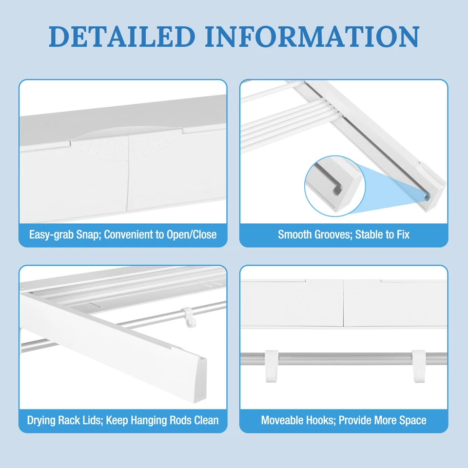 Percha retráctil para secadora de almacenamiento de ropa de lavandería montada en la pared blanca Foto 4 de 4