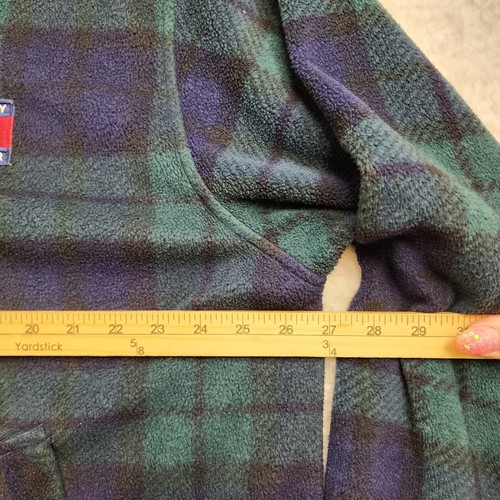 Tommy Hilfiger Full Zip Fleece Jacket Men XL Green Blue Yellow Plaid Pockets - Picture 5 of 13