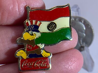 Olympic Memorabilia LA 1984 Flags India COCA-COLA Vintage Gold Tack Pin V-7460