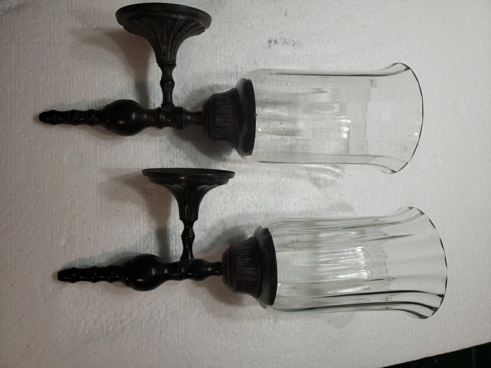 "Aplique vela pared alta calidad bronce y cristal vidrio 14,25"" de alto"  Foto 4 de 4