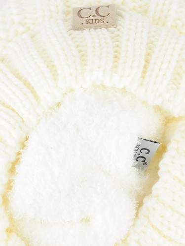 C.C Kids' Children's Cable Knit Faux Fuzzy Fur Pom Fleece Lined Cuff CC Beanie - 第 27/51 張圖片