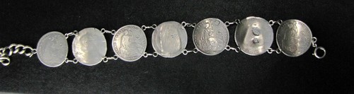 Peruvian Coin Bracelet Vintage Handmade 9" Inch Chain 900 Silver Peru Artisan - Picture 3 of 9