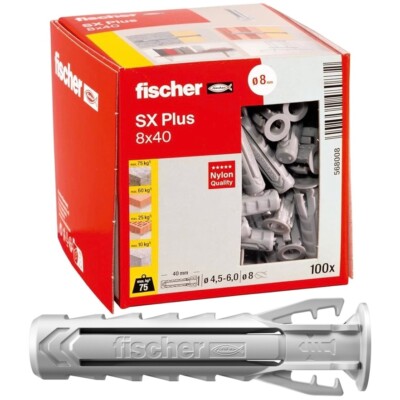 Fischer SX Plus 8x40 Nylon Hochleistungs 4Wege Erweiterung Wandstecker x 100 Stck.