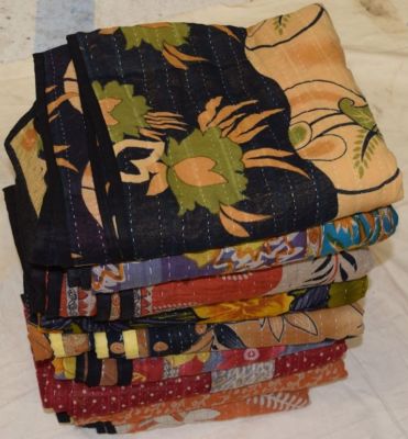 5 Pcs. Wholesale Lot Kantha Quilt Floral Vintage  Blanket Cotton Reversible 