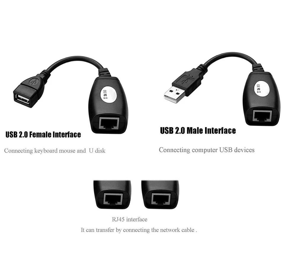 20-Set USB Extension Ethernet RJ45 Cat5e/6 Cable Adapter Extender Over Repeater - Image 2 of 3