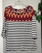 Lucky Brand Navy and White Striped Printed Top size L