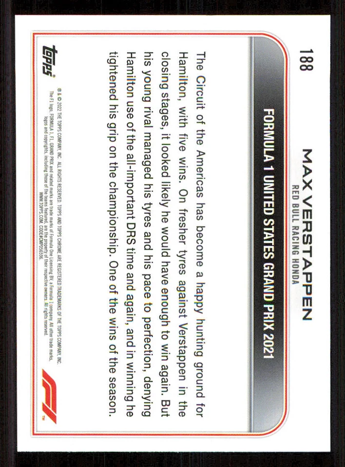 2022 Topps Chrome Formula 1 #188 Max Verstappen DOD - Image 2 of 2