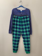 Jenni Women's Sz M Long Sleeves Sweat Top Flannel Jogger Pants Mixed Pajama Set