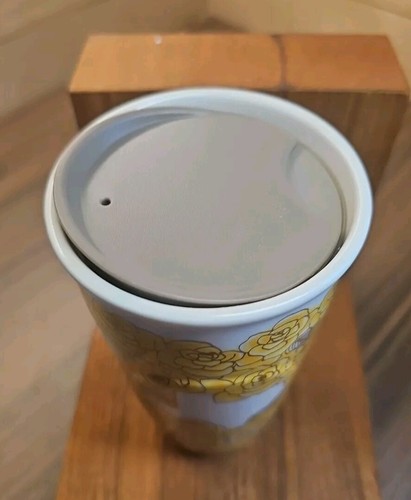 Bicchiere tazza viaggio ceramica Starbucks TEXAS oro giallo rosa 10 oz + coperchio 2021NUOVO - Foto 3 di 9