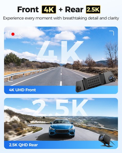 AZDOME 12"4K+2.5K Rear View Mirror Dual Dash Camera 5.8G WiFi GPS Park Mode 64GB - Picture 2 of 10