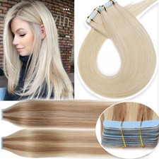8A Russian Tape In Remy Human Hair Extensions Skin Weft Full Head 10-20PCS THICK