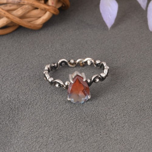Alexandrite Wave Band Pear Cut Engagement 925 Sterling Silver Rings Gift For Her - Picture 4 of 4