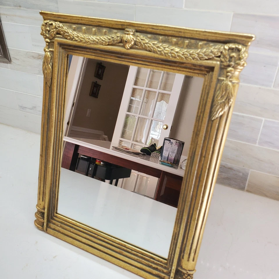 Gilded Table Top Vanity Mirror Swag Top with Columns Architectural Easel Backing - Image 2 of 4