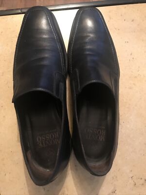 Mens Monte Rosso Black Leather Shoes Slip On Loafer Made In 